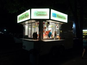 J & J Concessions food trailer at night